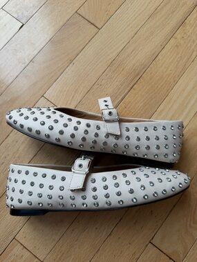 Madewell $168 The Remy Crystal Studded Mary Jane Flats in Off-White